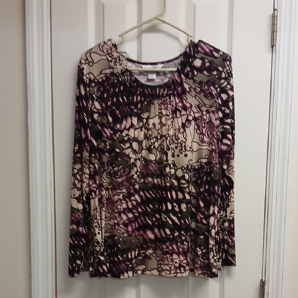 CHRISTOPHER & BANKS Multi Color And Printed Long Sleeve Dressy Blouse SIZE P/XL